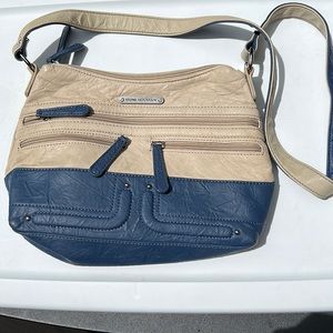 Stone Mountain Leather shoulder bag two-tone denim blue and putty 🆕 NWT